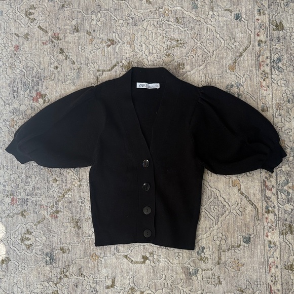 Zara Sweaters - Zara Puff Sleeve Black Cardigan